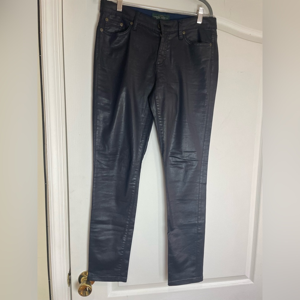 Lauren Ralph Lauren Coated (leather like) Skinny Jeans Navy Sz 8 Pre-owned